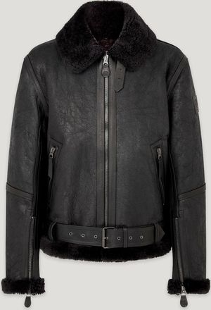 Belstaff Wilder Jacket Mens Aviator Shearling Washed Black / Black Size UK 36