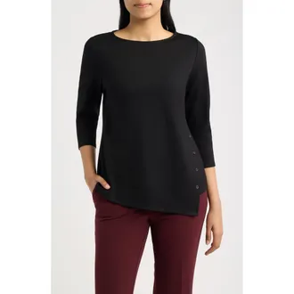 Anne Klein Asymmetric Button Hem Top in Anne Black at Nordstrom, Size X-Small