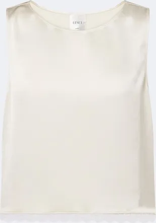Leset Barb lace-trimmed satin crop top