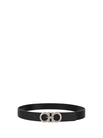 Ferragamo Mens Reversible And Adjustable Leather Belt Patterned Black Calf Bos Taurus E Braces