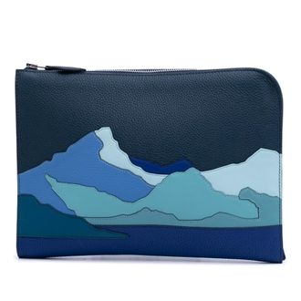 Hermès Pre-owned Womens Leather Clutch Landscape Design - Dark Blue - One Size