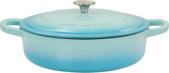 Crock-pot Artisan 5 Quart Enameled Cast Iron Braiser Pan with Lid in Gradient Aqua Blue