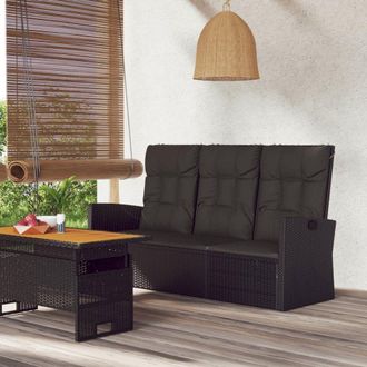 vidaXL Reclining Patio Bench with Cushions Black 68.1 Poly rattan