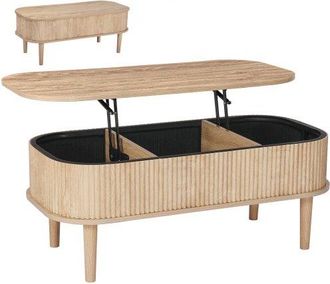 OEM Mesa De Centro Elevable, 1000 X 480 X 405 Mm, Mesa De Sal&oacute;n O Comedor Con 3 Compartimientos Ocultos, Acabado Acanalado De Madera Natural, Mesita Multi