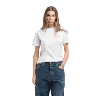 Replay T-Shirts, female, White, Size: XL Round Neck Short Sleeve Cotton T-Shirt