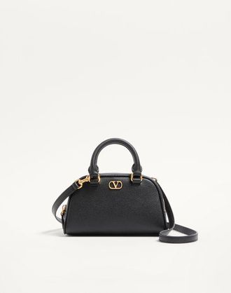 Valentino Garavani Mini VLogo Signature Bowling Bag in Grainy Calfskin Wo