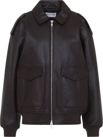 Frankie Shop Brown Viper Leather Jacket-Donna