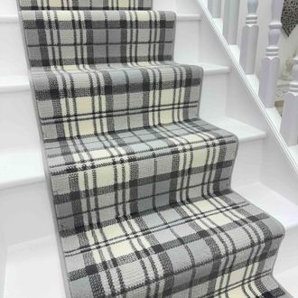 Runrug Stair Runner Carpet for Staircases - Soft & Comfy, 9mm - Tartan in Grey | Size: 70 cm x 720 cm