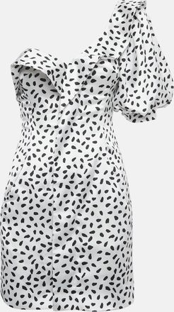 Self Portrait White Dotted Satin One Shoulder Mini Dress