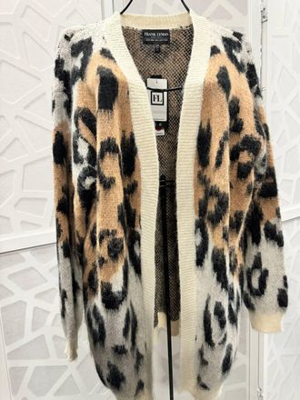 Frank Lyman Design Womens Cheetah Open-Front Cardigan In White/brown