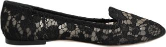 Dolce & Gabbana Black Taormina Lace Slip On Flats Womens Shoes (Pre-Owned)