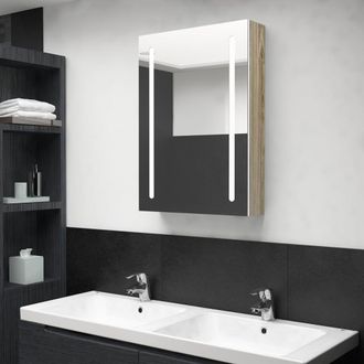 Berkfield Home LED Bathroom Mirror Cabinet White & Oak 50x13x70 cm | Size: 50 x 13 x 70 cm