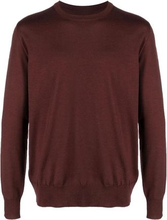 Jil Sander Rondgebreide trui - Heren - Ronde hals truien - Bruin - S - Wol - Truien & Vesten