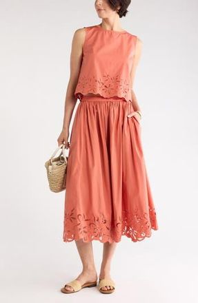 Nordstrom Schiffly Cotton Eyelet Midi Skirt in Coral Apricot at Nordstrom Rack, Size Xx-Small