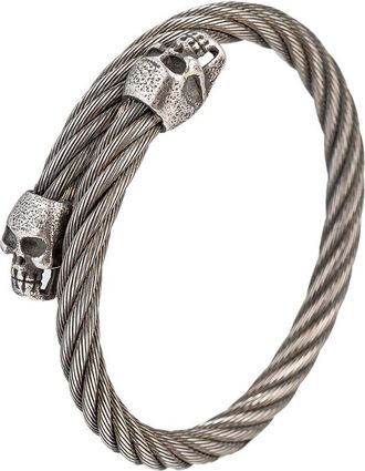 Eyecandy LA Eye Candy La Premium Collection Titanium Double Skull Head Coil Cuff Bracelet