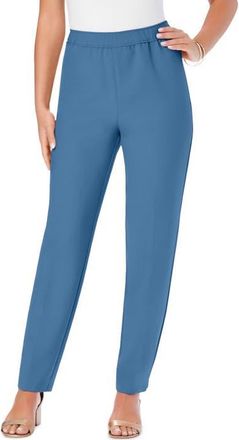 Roaman's Petite Plus Size Classic Bend Over Structured Straight Leg Pull-On Pant in Dusty Indigo at Nordstrom, Size 32Short