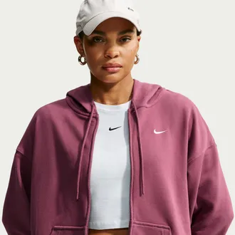 Nike Womens Studio Fleece Lightweight French Terry Oversized Full-Zip Hoodie in Red | IM8108-654
