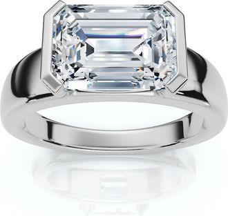 Pompeii3 Certified 2 2/3ct East West Emerald Cut Engagement Ring Gold or Pt Lab Grown