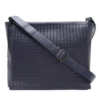 Bottega Veneta Pre-owned Intrecciato Leren Messenger Bag - Dames - Pre-owned - Blauw - Maat: ONE Size Leer