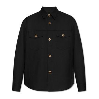 Versace Light Jackets, male, Black, Size: M Wool jacket with pockets