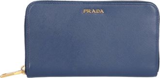 Prada Blue Leather Long Wallet (Bi-Fold) (Pre-Owned)