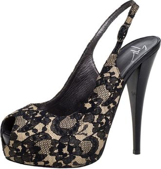 Giuseppe Zanotti Black Lace Peep Toe Slingback Sandals