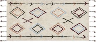 Beliani Alfombra De Algod&oacute;n Beige Claro Marr&oacute;n Claro Verde Oscuro 80 X 150 Cm A Mano Corum