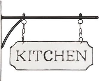 Foreside Home And Garden White and Black Enamel Kitchen Wall Sign on Metal Hanger at Nordstrom, Size Medium