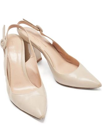 Gianvito Rossi 90mm leather slingback block heel shoes - Neutrals