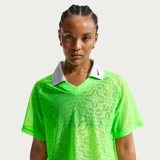 Nike Womens Nike Sportswear Loose Lace Polo Jersey Top in Green | IF0520-398
