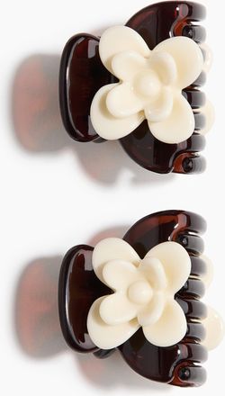 H&M 2er-Pack Haarklammern mit Bl&uuml;tendetails - Dunkelbraun/Weiss