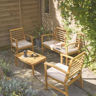 Sweeek Conjunto de jard&iacute;n de madera de acacia para 4 personas, beige