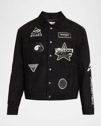 Avirex x Wrangler Men & apos;s Suede Multi-Patch Trucker Jacket