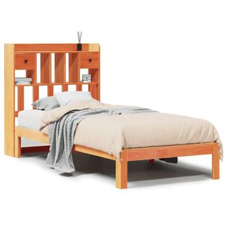 Berkfield Home Bookcase Bed without Mattress Wax Brown 100x200cm Solid Wood Pine | Size: 100x200 cm