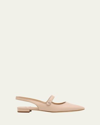 Manolo Blahnik Campari Leather Mary Jane Slingback Flats
