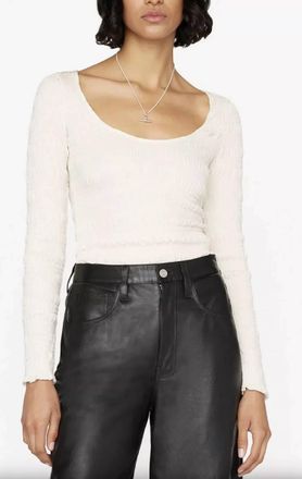 Frame Denim Smocked Long Sleeve Knit Top In Bone