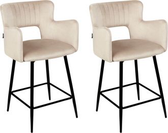 Beliani Set of 2 Bar Chairs SANILAC Velvet Taupe