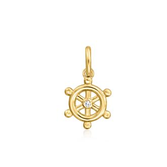 RS Pure by Ross-Simons 14kt Yellow Gold Ship Wheel Charm With Single Diamond