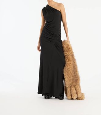 Rotate Draped One Shoulder Maxi Dress In Black