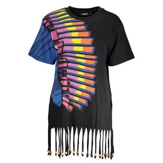 Desigual Womens Fringed Hem Tshirt Dress - Black Cotton - Size Large