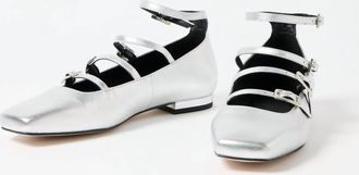 Alohas Womens Luke Shimmer Leather Ballet Flats In Silver