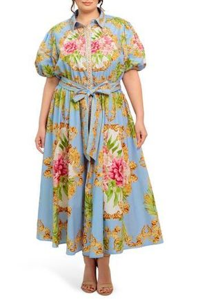 Flying Tomato Print Tie Waist Shirtdress in Light Blue Multi at Nordstrom Rack, Size 3 X