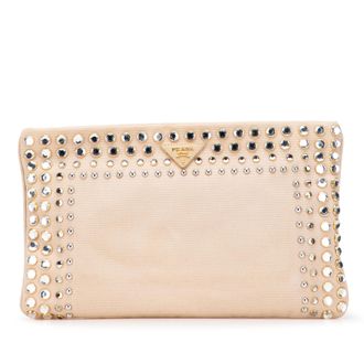 Prada Pre-owned Womens Embellished Canvas Clutch - Beige Textile - One Size