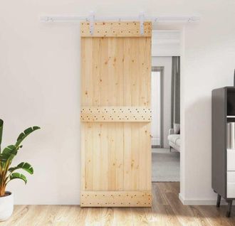 vidaXL Puerta Corredera Con Herrajes Madera Maciza De Pino 80x210 Cm Vidaxl