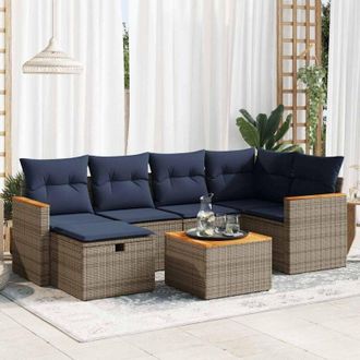 vidaXL Set De Sof&aacute;s De Jard&iacute;n 7 Pzas Con Cojines Rat&aacute;n Sint&eacute;tico Gris Vidaxl