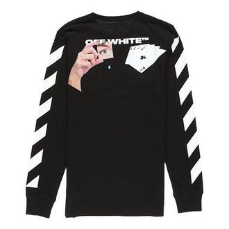 Off-white MENS Virgil Abloh Diag Hand Card Long Sleeve Tee Black OMAB001E191850111088