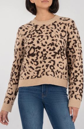 Kut from the Kloth Gisela Animal Print Pullover Sweater Top In Beige/ Brown