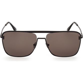 Tom Ford Jake 60mm Navigator Sunglasses in Shiny Black /Smoke at Nordstrom Rack