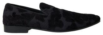 Dolce & Gabbana Mens Velvet Loafers Floral Pattern - Black viscose - Size EU 44
