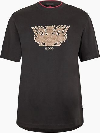 HUGO BOSS Mens Embroidered Crew Neck Short Sleeve T-Shirt - Black - Size: 44